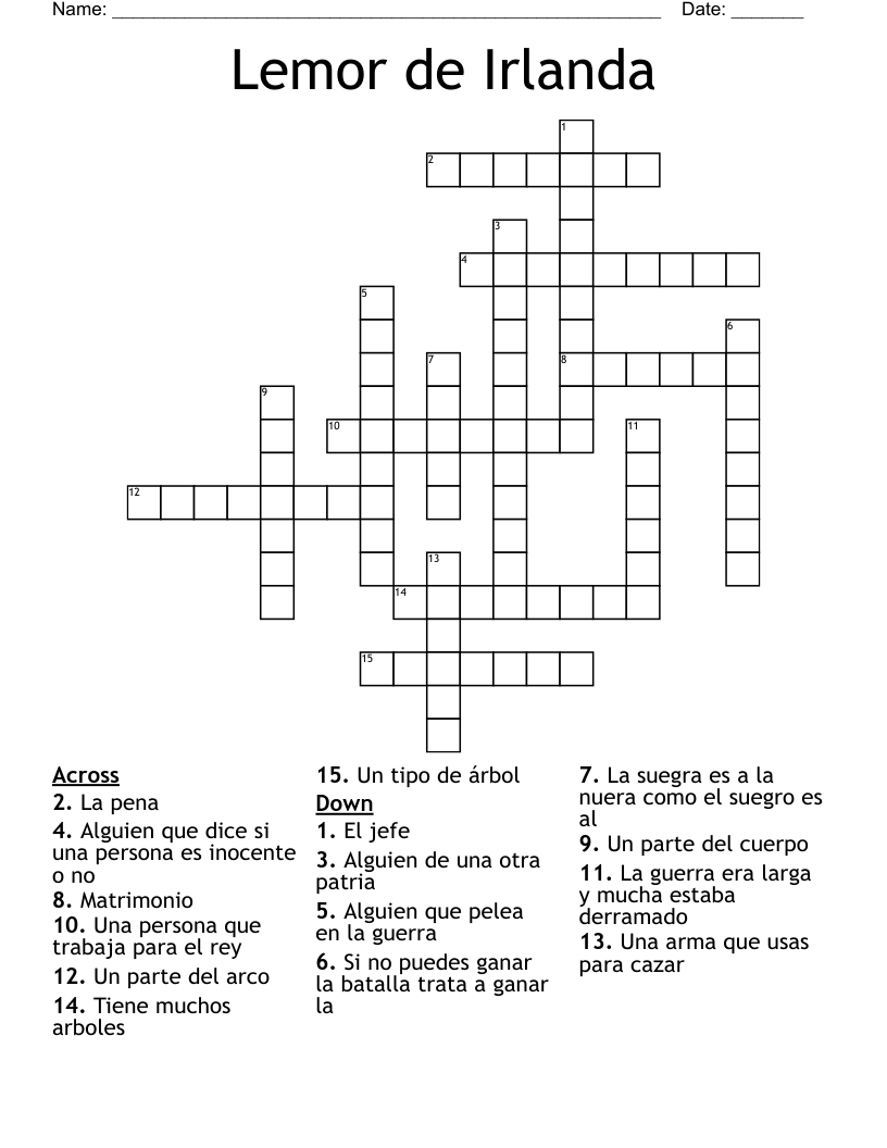 Lemor de Irlanda Crossword