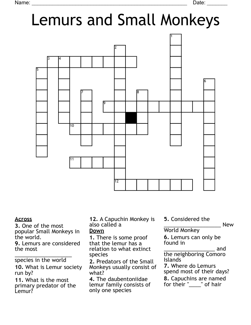 Lemurs and Small Monkeys Crossword