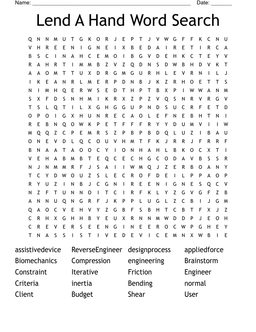 Lend A Hand Word Search