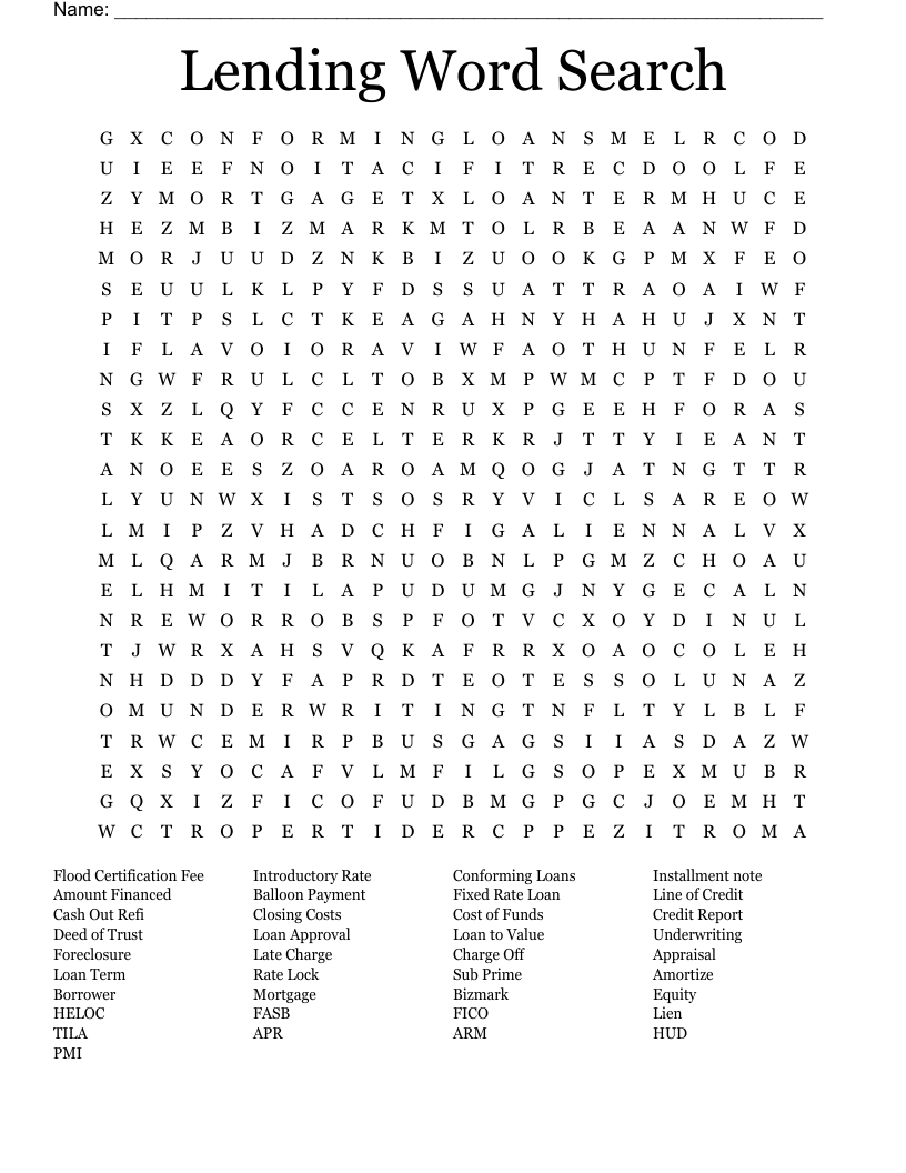 Lending Word Search