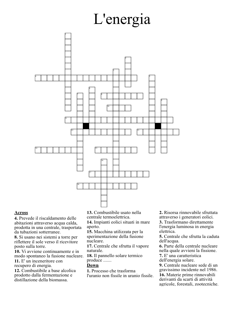 L'energia Crossword