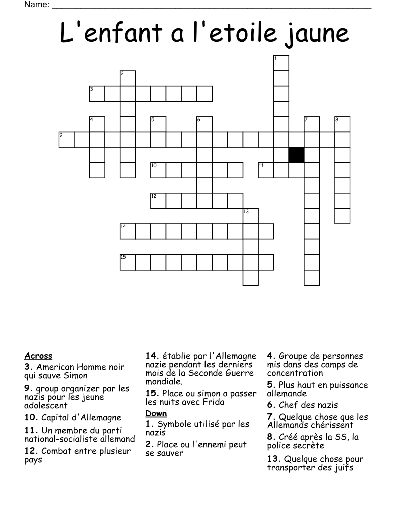 L'enfant a l'etoile jaune Crossword