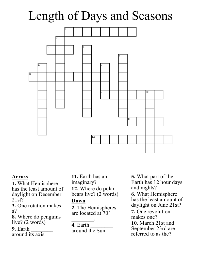 Length of Days and Seasons Crossword