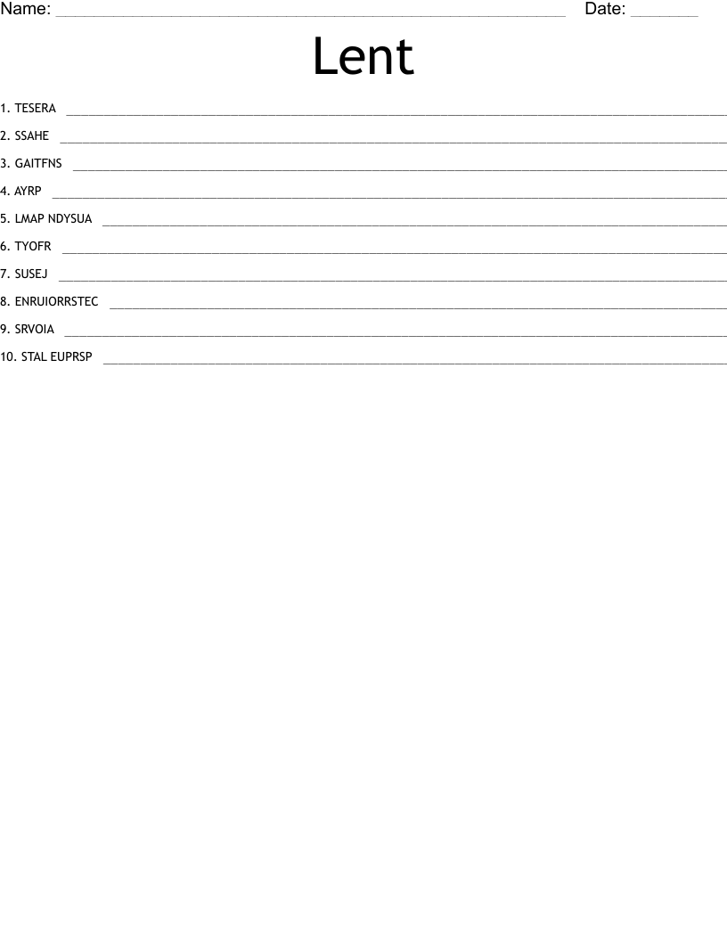 Lent Word Scramble
