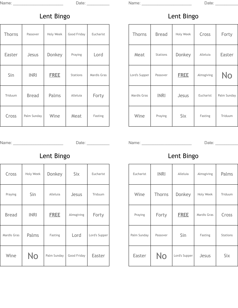 Lent Bingo