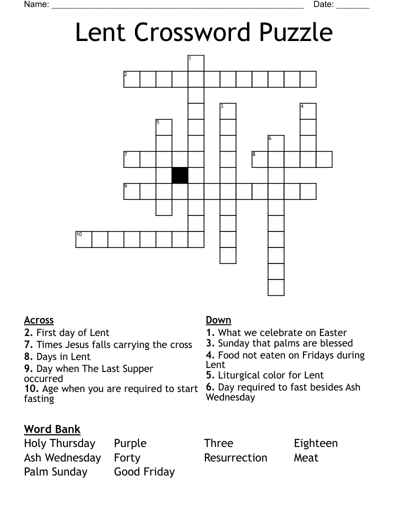 Lent Crossword Puzzle