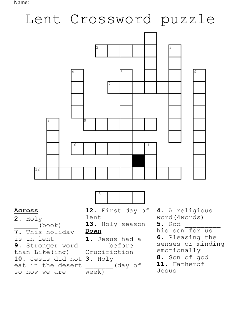 Lent Crossword puzzle