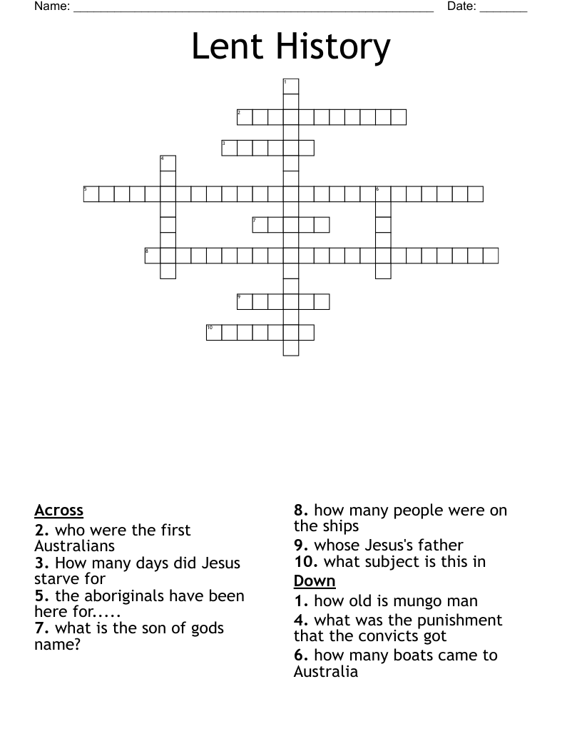 Lent History  Crossword