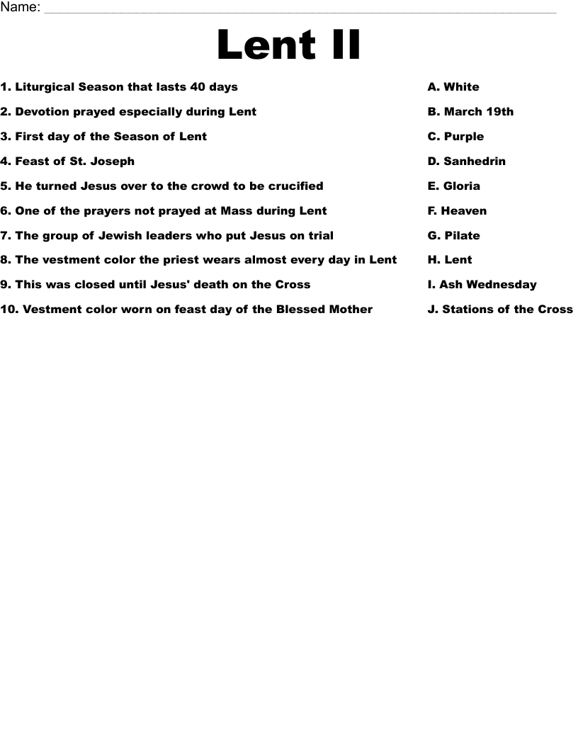 Lent II Worksheet