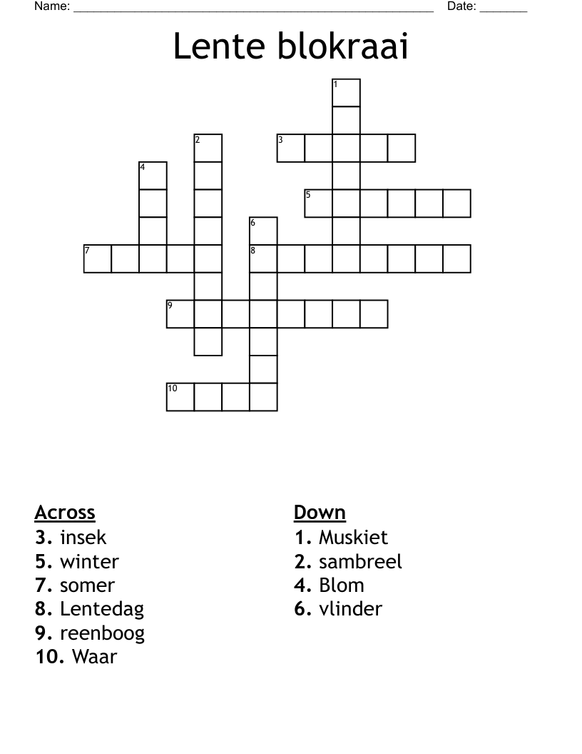 Lente blokraai Crossword