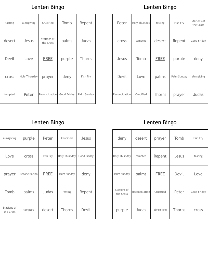 Lenten Bingo