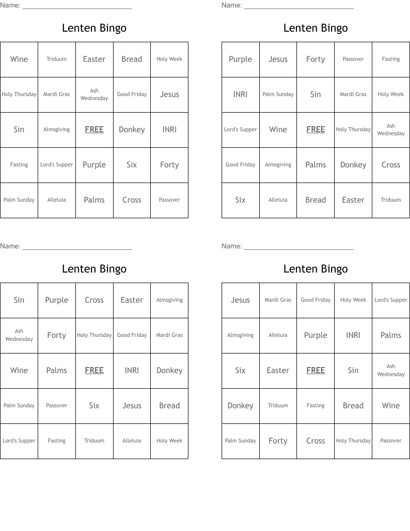 Lenten Bingo