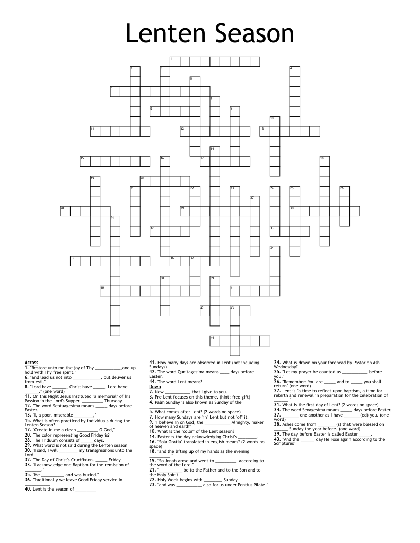Lenten Season Crossword