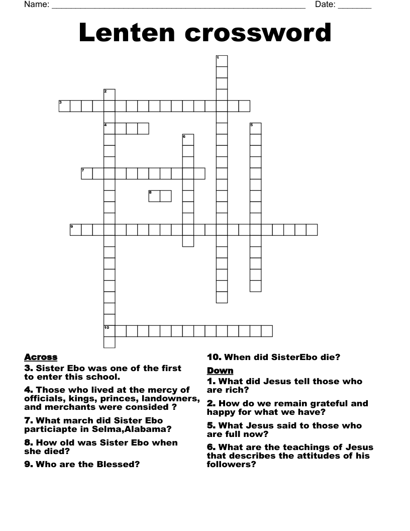 Lenten crossword