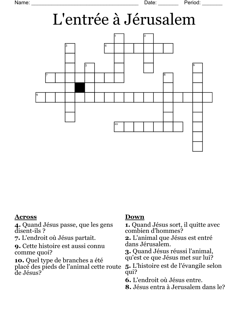 L'entrée à Jérusalem Crossword