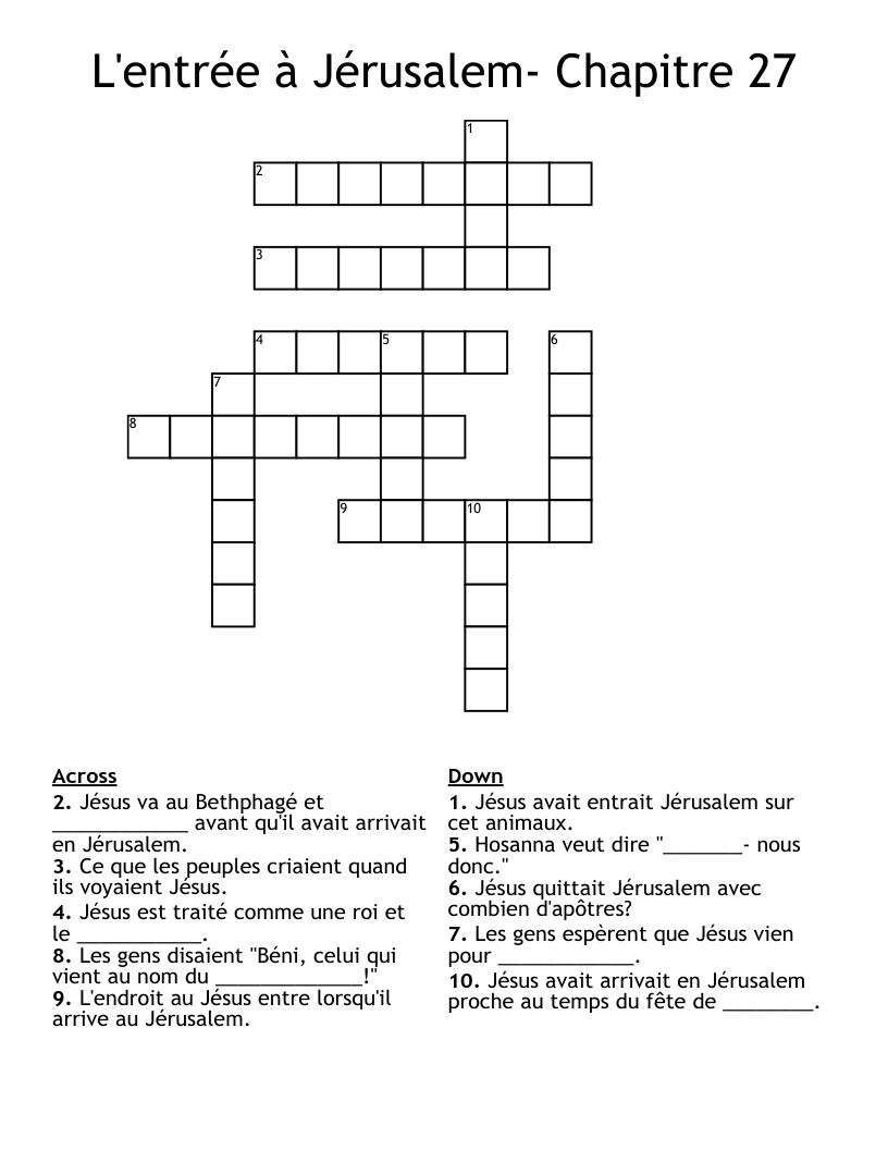 L'entrée à Jérusalem- Chapitre 27 Crossword