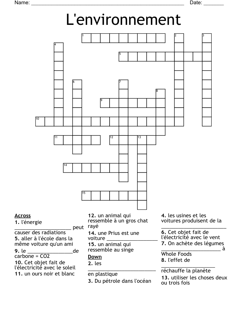 L'environnement Crossword