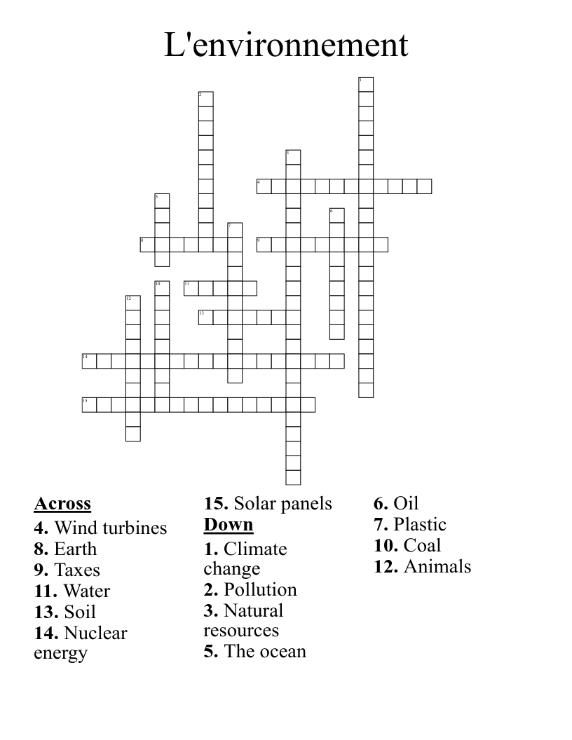 L'environnement  Crossword