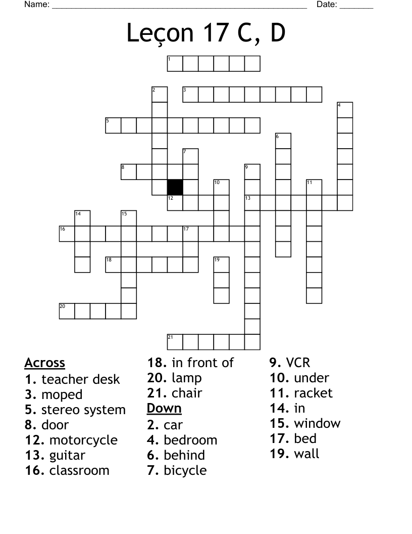 Leçon 17 C, D Crossword