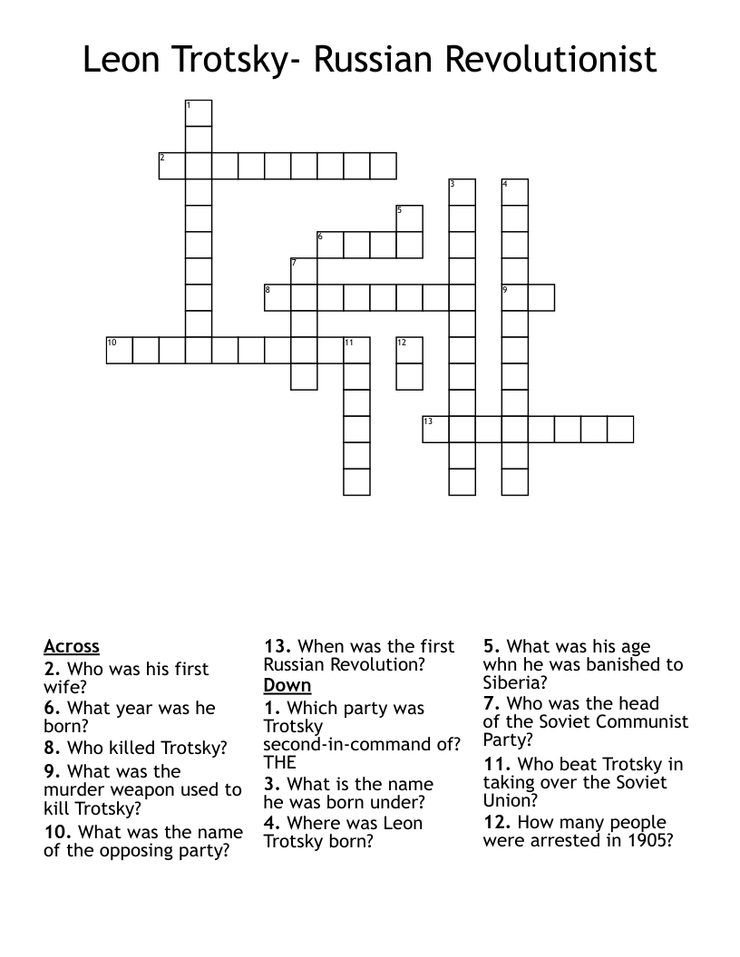 Leon Trotsky- Russian Revolutionist  Crossword