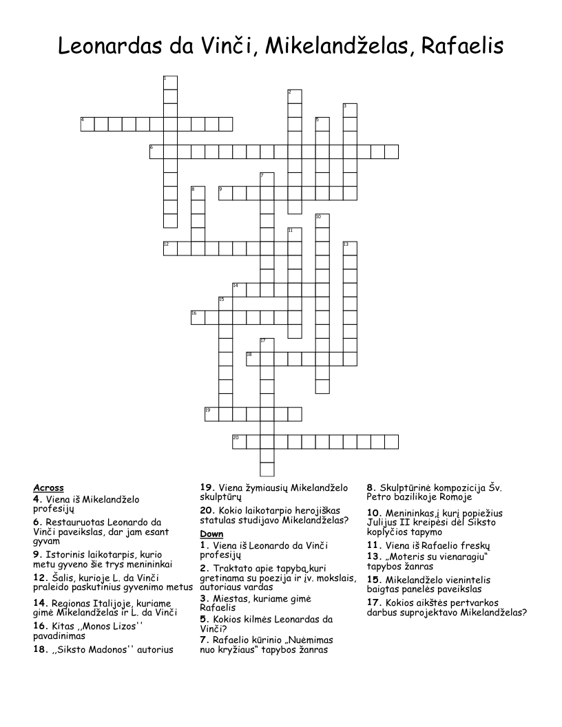 Leonardas da Vinči, Mikelandželas, Rafaelis Crossword