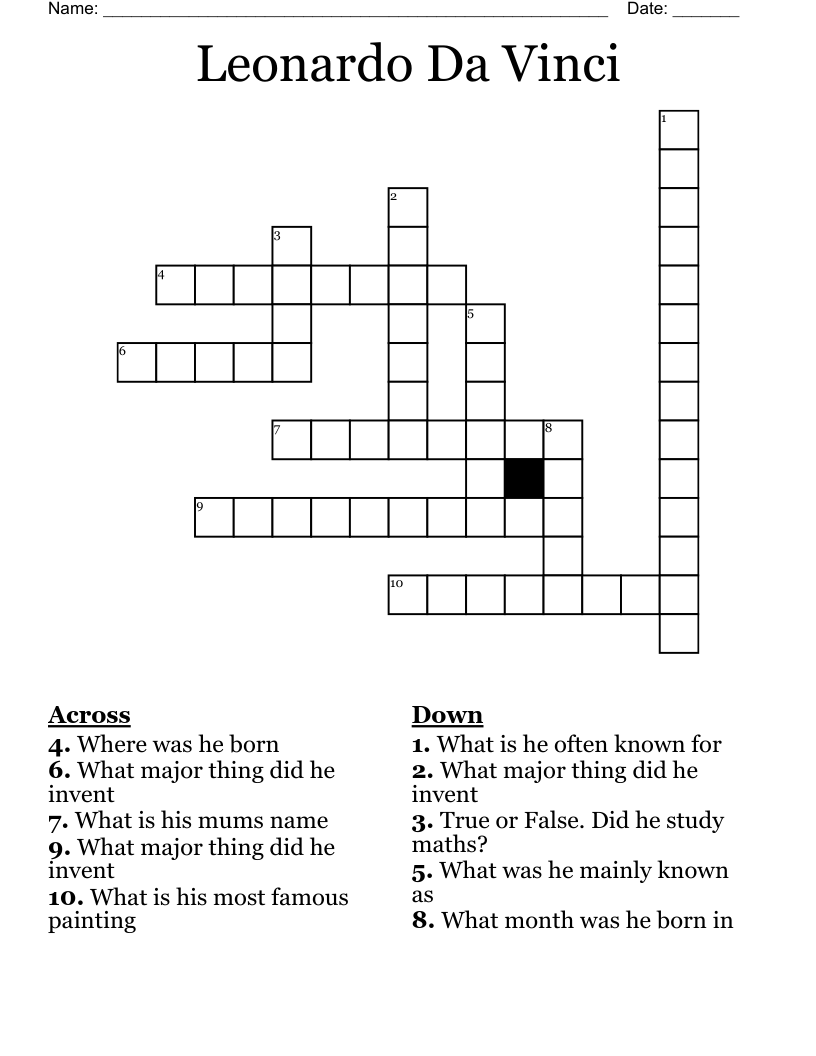 Leonardo Da Vinci Crossword