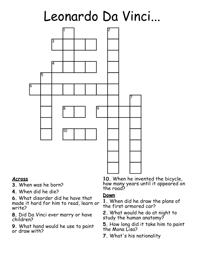 Leonardo Da Vinci... Crossword