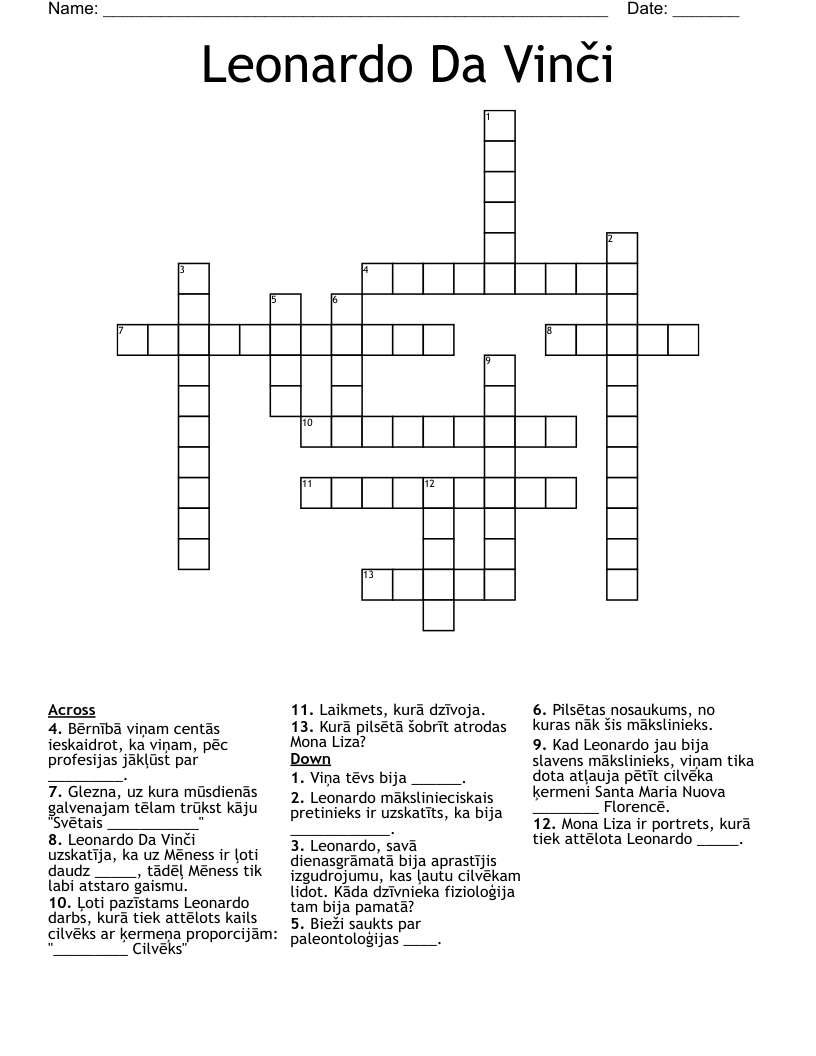 Leonardo Da Vinči Crossword