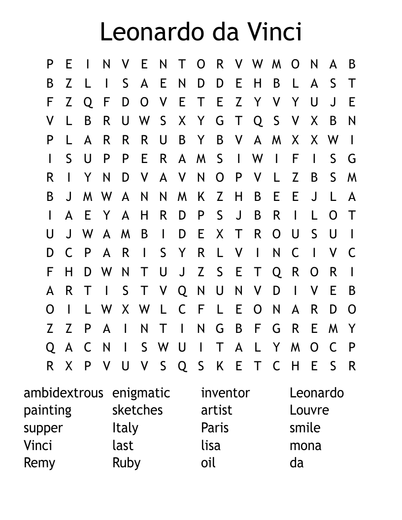 Leonardo da Vinci Word Search