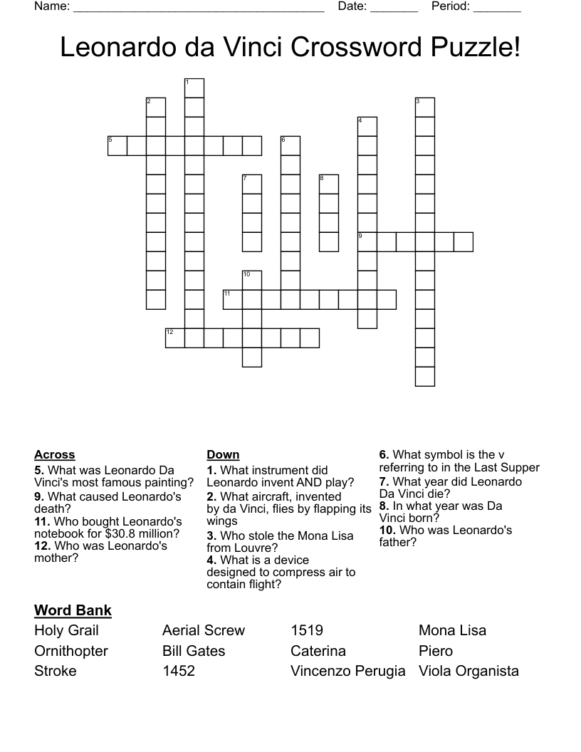Leonardo da Vinci Crossword Puzzle!