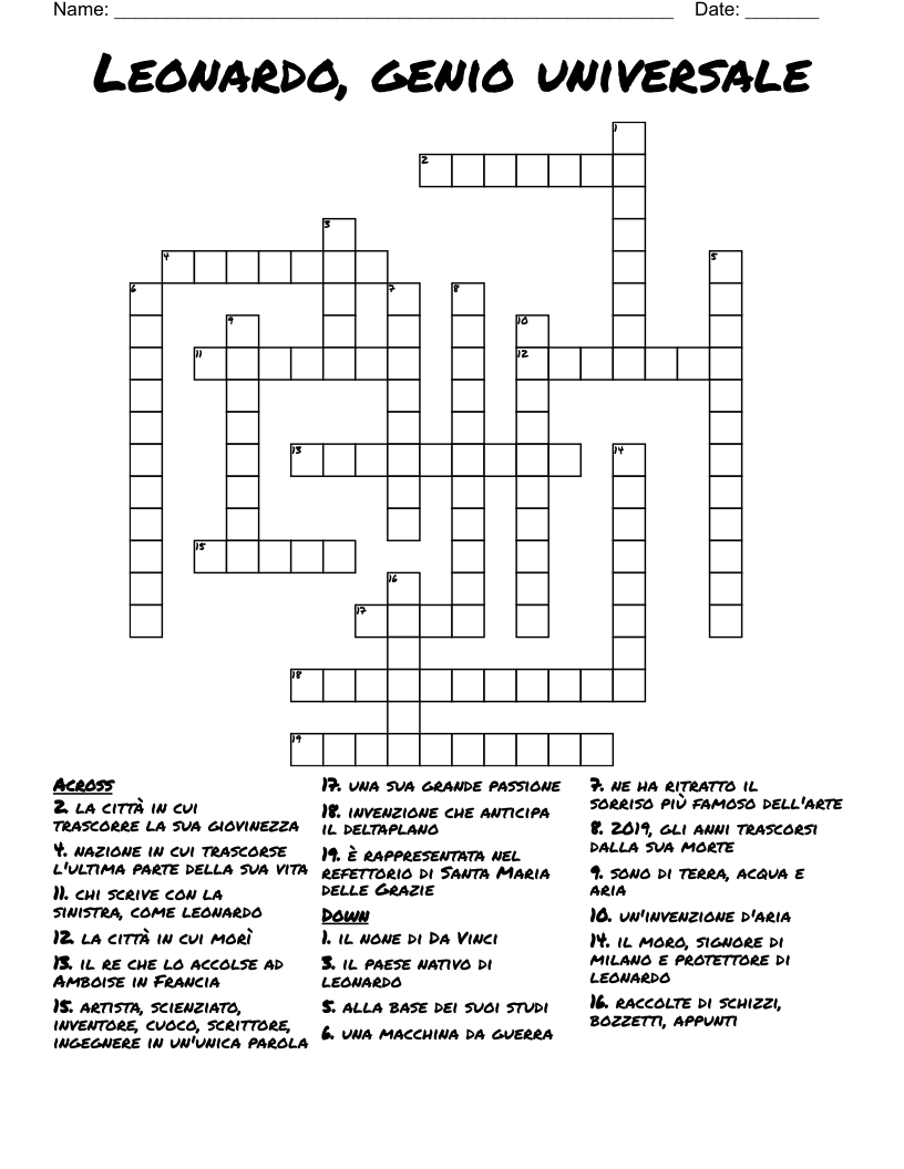 Leonardo, genio universale Crossword