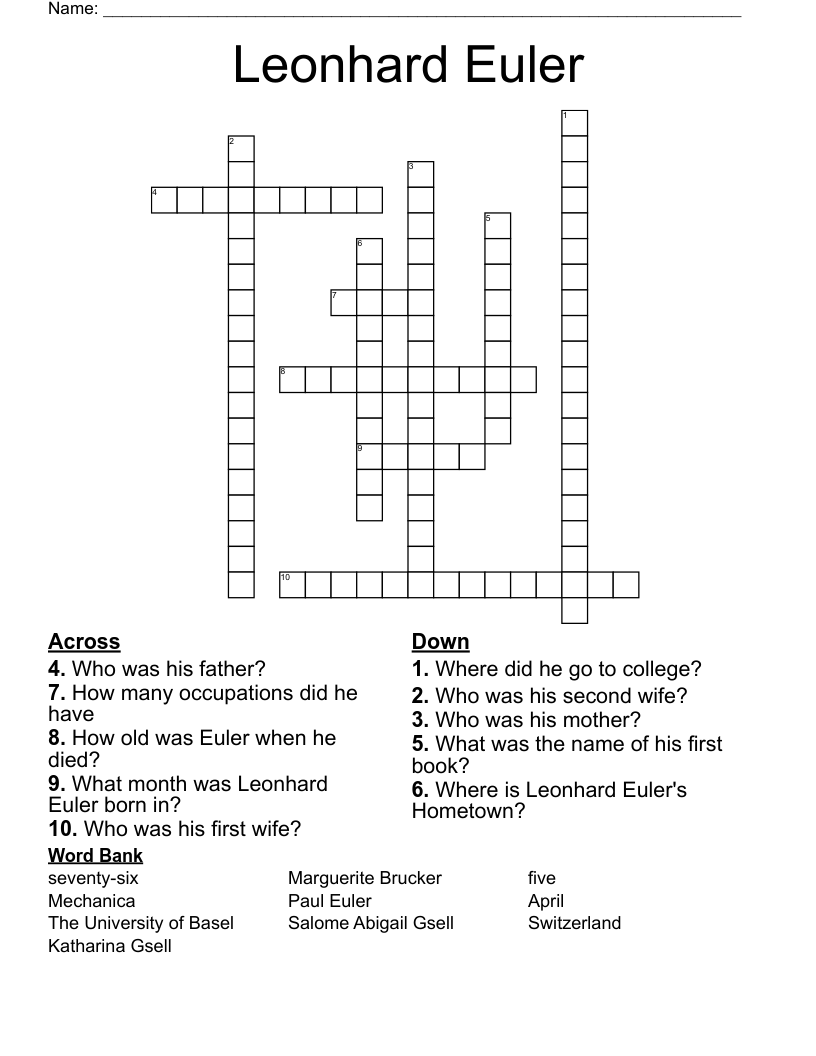 Leonhard Euler Crossword