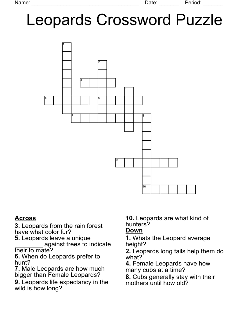 Leopards Crossword Puzzle