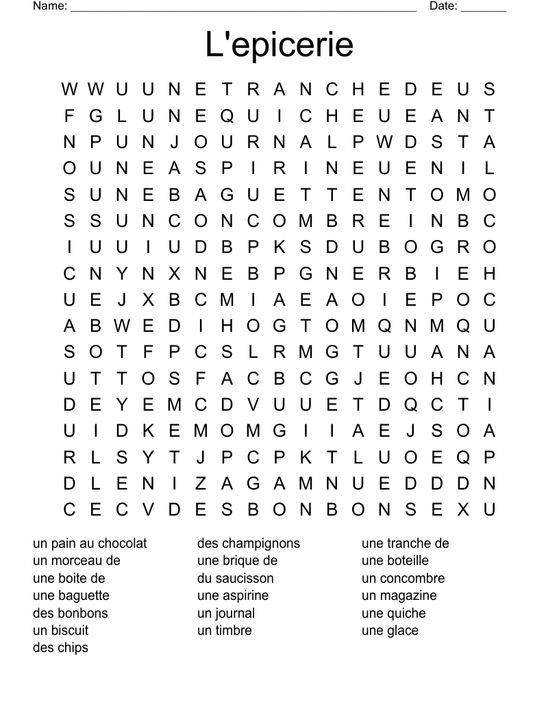 L'epicerie Word Search
