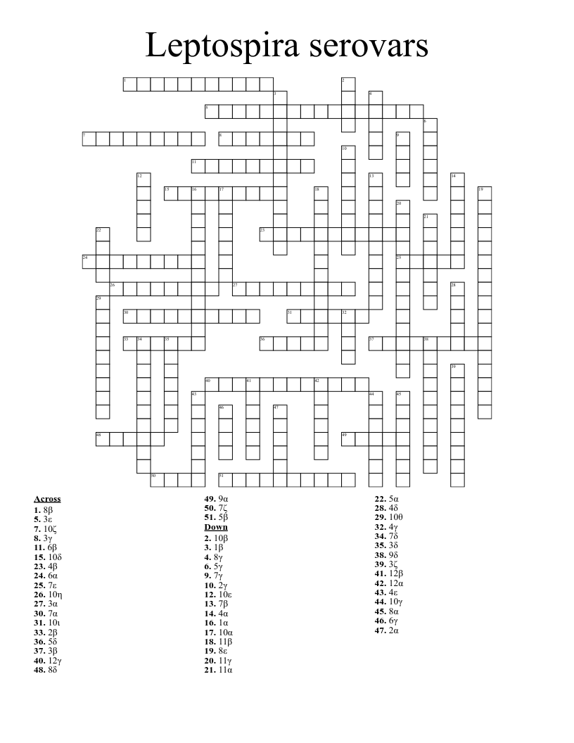 Leptospira serovars Crossword