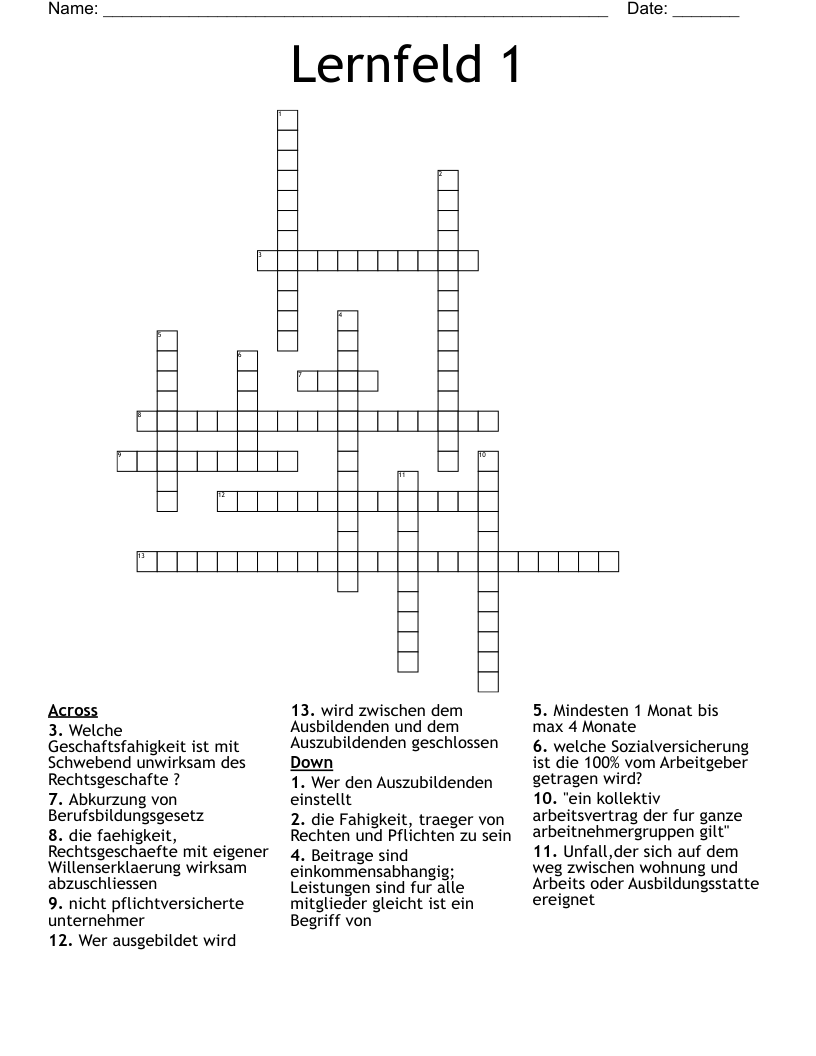 Lernfeld 1 Crossword