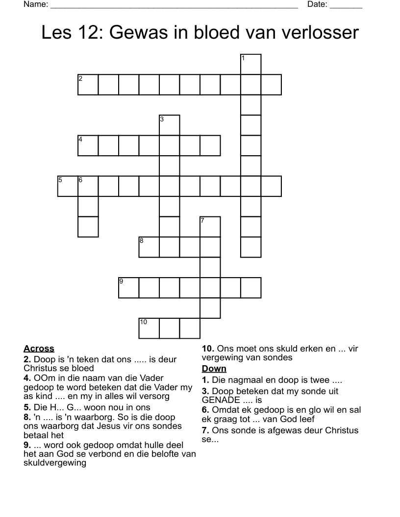 Les 12: Gewas in bloed van verlosser Crossword