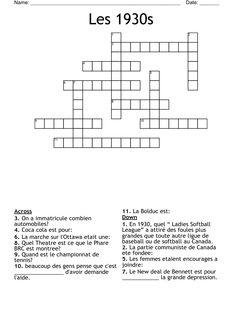 Les 1930s Crossword