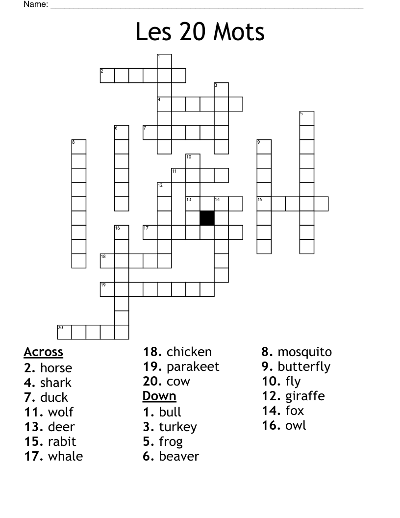 Les 20 Mots Crossword