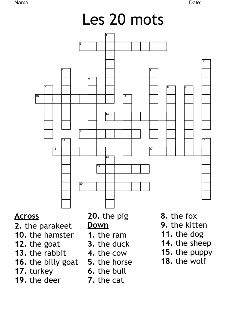 Les 20 mots Crossword