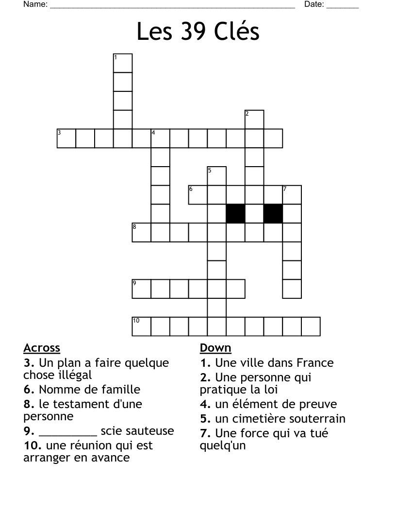 Les 39 Clés Crossword