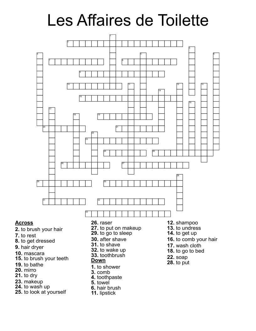 Les Affaires de Toilette Crossword