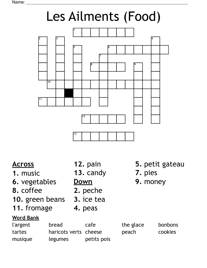 Les Ailments (Food) Crossword