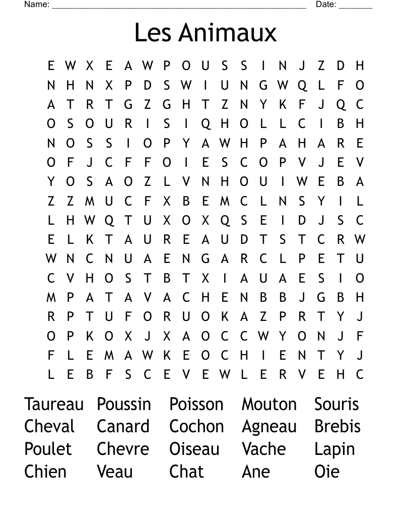 Les Animaux Word Search