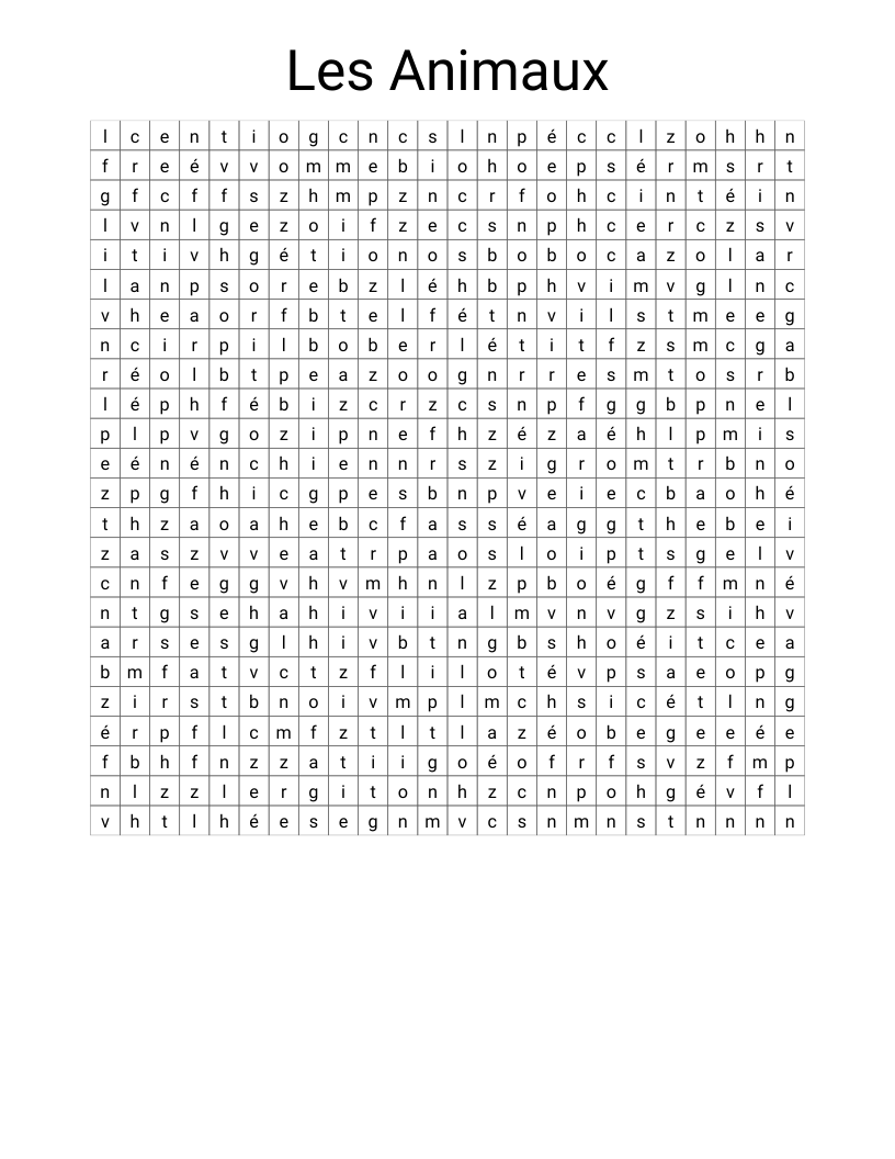 Les Animaux Word Search