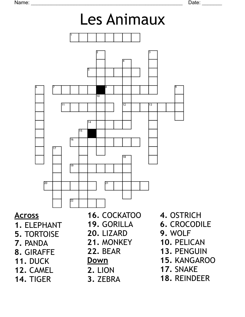 Les Animaux Crossword