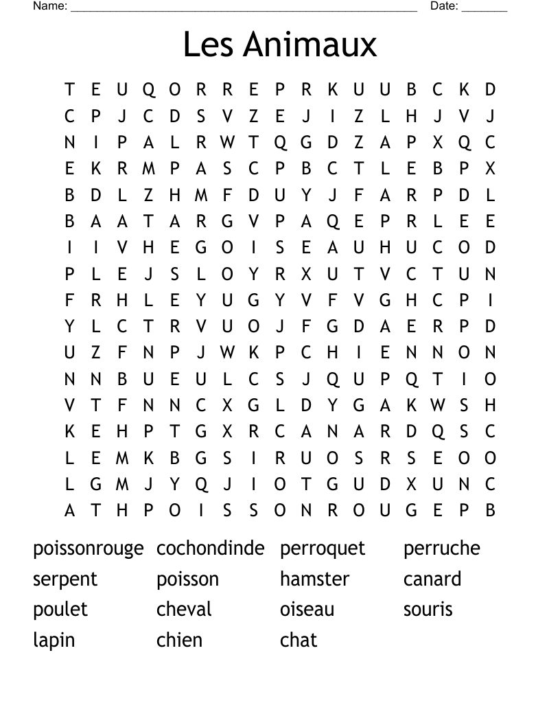 Les Animaux Word Search