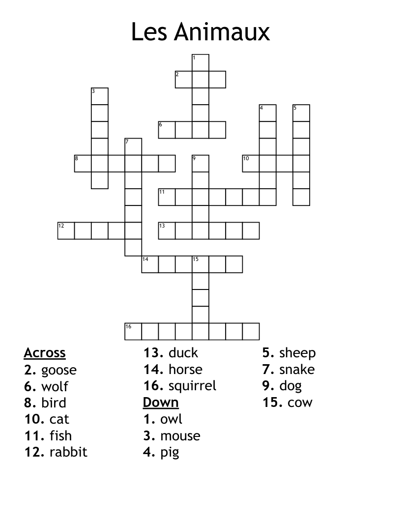 Les Animaux Crossword