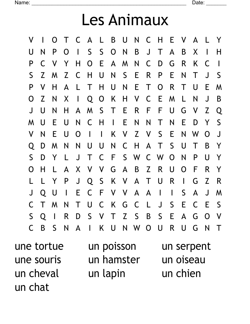 Les Animaux Word Search