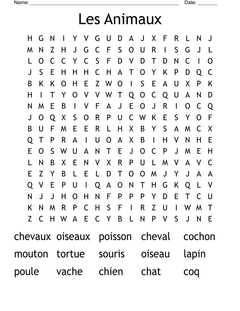 Les Animaux Word Search